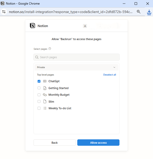 Select database in Notion OAuth